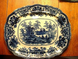 Rare 19 3/4 " Antique W.  Adams & Co.  " Fairy Villas " Flow Blue Platter