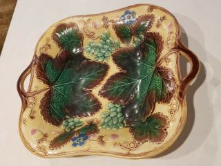 Antique Wedgwood Majolica Handled Platter Decorated W/ Strawberry Grape Leaf 10 "