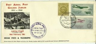 India Postal History: 1961 1st Aerial Post.  Golden Jubilee.  First Day Cover