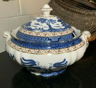 Royal Doulton Booths Real Old Willow Round Soup Tureen With Lid England -