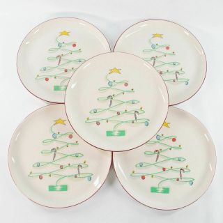 Vintage Winfield Ware Christmas Tree Dinner Plates Mcm Mid Century Modern 10.  5 "