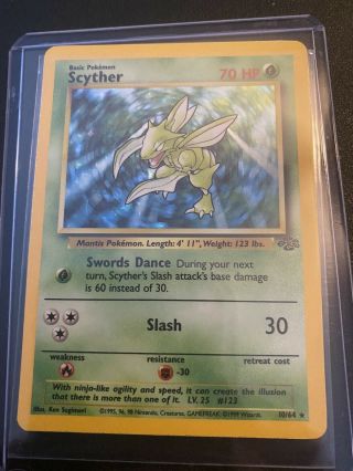 Scyther 1st Edition 10/64 - Rare Holo Jungle Set Pokemon Card - Played