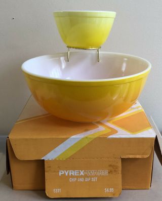 Rare Pyrex Pineapple / Sunshine Party Chip & Dip Set 5371 W/ Bracket & Box Mib