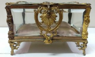 Vintage Antique French Crystal Bronze Doré Ormolu Dresser Jewelry Box Casket