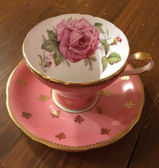 Vintage Aynsley Pink Cabbage Rose Teacup And Saucer Light Pink Fleur De Lis