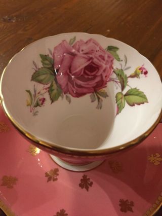 Vintage AYNSLEY Pink Cabbage Rose Teacup And Saucer Light Pink Fleur De Lis 2