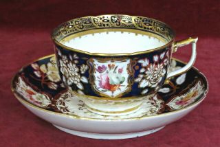 Early Antique Coalport Porcelain " Embossed " Hand - Painted Cup & Saucer C1818