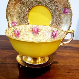 Htf Vintage Paragon China Chintz Cup & Saucer Yellow / Roses / Gold -