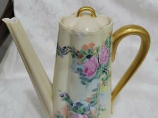 ANTIQUE HAVILAND LIMOGES FRANCE HAND PAINTED ROSES &GOLD COFFEE POT UNUSUAL 2