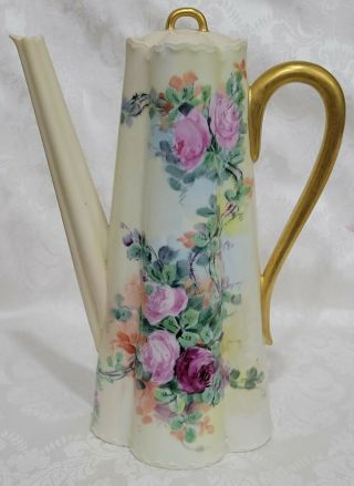 ANTIQUE HAVILAND LIMOGES FRANCE HAND PAINTED ROSES &GOLD COFFEE POT UNUSUAL 5