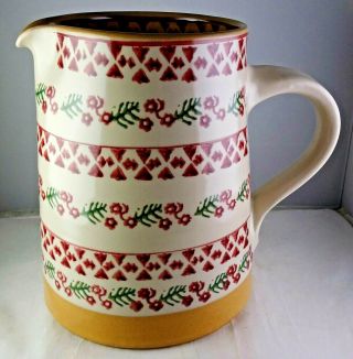 Nicholas Mosse Irish Pottery Large Handled Serving Pitcher Small Red Flowers