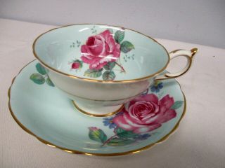 Vintage Paragon Blue Cabbage Rose Tea Cup & Saucer