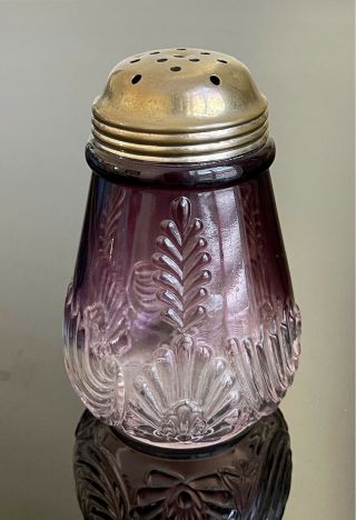 Rare Antique West Virginia Glass Co Medallion Sprig Amethyst - Clear Sugar Shaker