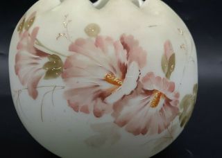 Antique Large Mt.  Washington Satin Glass Ruffled Rose Bowl - Hand Painted 7 
