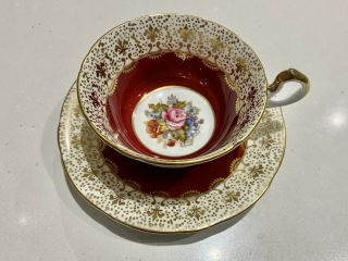 Aynsley Ja Bailey Cabbage Roses Cup And Saucer,  Hand Painted,