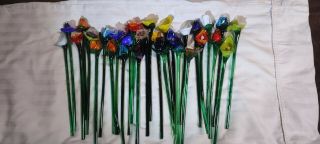 23 Vintage Art Glass Murano Style Hand Blown Flowers 1 Clear Stem All About 11”
