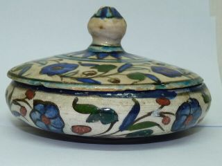 Marked 1920 - 30 Jerusalem Palestine Armenian Ceramic Pottery Lidded Bowl D 11.  3cm