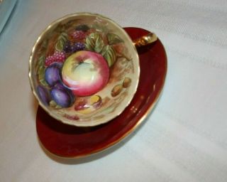 Vintage Aynsley Orchard Fruit Burgundy Gold Decorated Bowl Signed D Jones