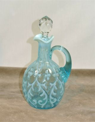 Antique Northwood Spanish Lace Blue Opalescent Glass Cruet With Stopper Vintage