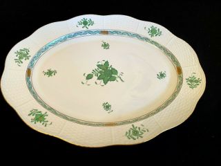 Herend Porcelain Handpainted Green Chinese Bouquet Turkey Platter 102/av