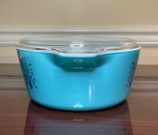 HTF Turquoise Pyrex Saxony Tree of Life 475 - B 2.  5 Qt.  Casserole Dish with Lid 2
