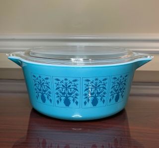 HTF Turquoise Pyrex Saxony Tree of Life 475 - B 2.  5 Qt.  Casserole Dish with Lid 3
