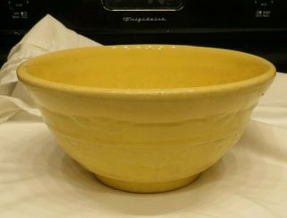 Vintage Hull Pottery Mixing Bowl W/ Embossed Trees Yellow 10 " Wide 5 " Deep Rare