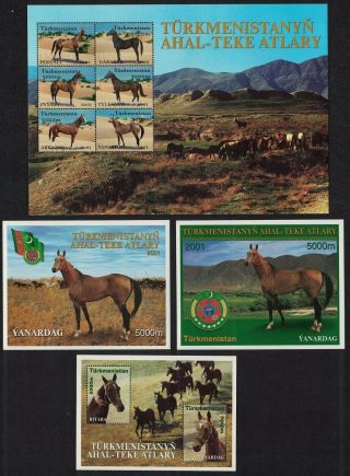 Turkmenistan Akhal - Teke Horses Sheetlet Of 6v,  3 Mss 2001 Mnh