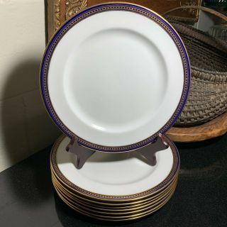 8 Royal Doulton Cobalt And Gold 10 3/8 " Dinner Plates C.  1914 England -