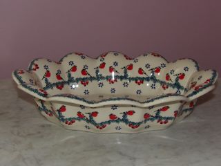 Polish Pottery Basket Bowl Cardinal Serenade Pattern