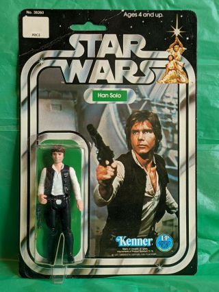 ⚫⚪ Vintage Star Wars Han Solo 12 Back Kenner 1977 1978 ⚪⚫
