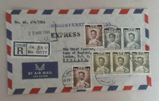 Thailand 1961 Registered/express Cover To Bank Of England Multiple Stamps 2 Scan