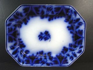 Antique W Adams & Sons Deep Flow Blue Leaves & Flowers 18” X 14” Platter