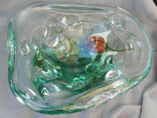 Vintage Gino Cenedese? Murano Glass Bowl With Fish Heavy Thick Glass Estate