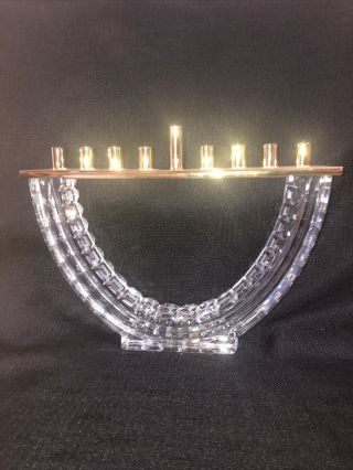 Waterford Menorah Lead Crystal Polished Brass Judaica Holiday