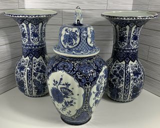 Delft Royal Sphinix Boch Hand Painted In Holland Large Porcelain Vase Set Of 3