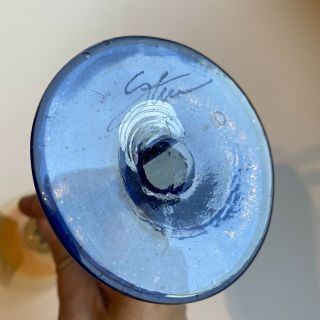 4 Rick Strini Wine Water Goblets Cobalt Blue Iridescent Orange Glass 10” Signed 3