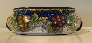 Ceramic Large Oval Bowl Deruta For Artistica Italy Grape Leaf Lion Head 16 " Long