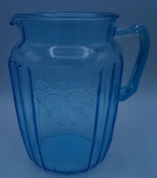 Anchor Hocking Mayfair Open Rose Blue 8” 80 Oz Large Water Pitcher