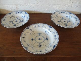 (3) Royal Copenhagen Blue Fluted Half Lace Soup Plates Bowls 1 / 565