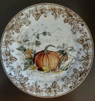 Williams Sonoma Plymouth Pumpkin Dinner Plates Thanksgiving Holiday Turkey Set 4