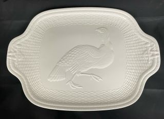 Large Vintage Wedgewood Turkey Platter W/ White Turkey Design Rare 20in”