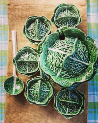 Vintage Secla Cabbage Leaf Covered Soup Tureen Set
