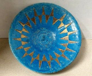 Vintage Mcm Aldo Londi Bitossi Raymor Rimini Blue And Gold Footed Ceramic Dish