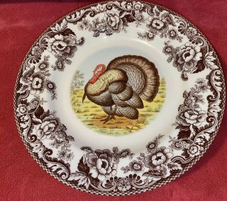 6 Spode Woodland Turkey Game Bird 10.  5/8” Dinner Plates Made In England 2