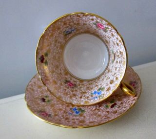 Rare Shelley Chintz Roses Gold Accent Coffee Teacup Saucer Tea Cup England