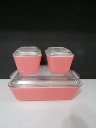 Rare Vtg Pyrex Pink Flamingo Refrigerator Dishes 503 1 1/2 Quart & Two 501