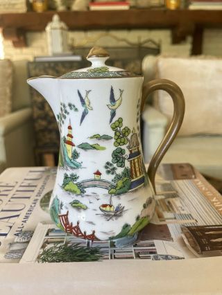 Ye Olde Willow By Crown Staffordshire X Tiffany Coffee Pot & Lid Chinese 5756
