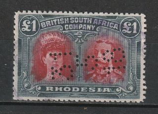 1910 - 13 Rhodesia £1 Scarlet & Black Double Head Very Fine Revenue.