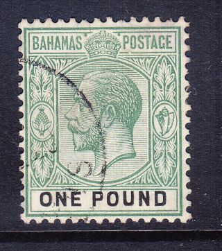 Bahamas 1912 Gv Sg89 £1 Dull Green & Black Wmk Mca Very Fine.  Cat £350